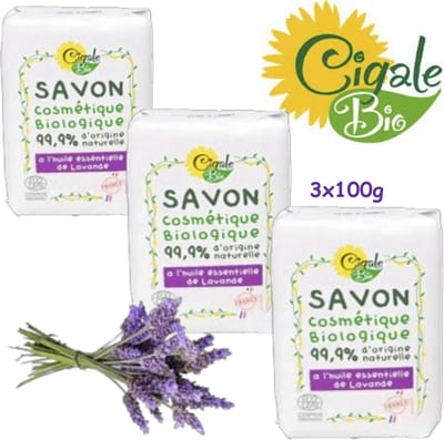 Cigale Bio AKTIE voordeel pakket. Biologische lavendel olie zeep 3x100g. Zonder conserveermiddel - kleur