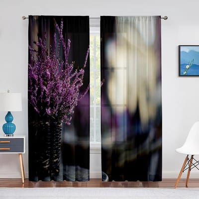 Rustieke Lila Bloem Paars Lavendel Bloemen Transparante Gordijnen voor Woonkamer Slaapkamer Keuken Tule Voile Gordijnen Ramen Draperieën 1 PCS W100XH250cm&Grommet Top