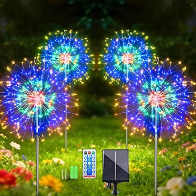 Set van 4 Solar Tuinlampen met 120 LEDs, 1200 mAh, Timer, Helderheid Aanpassing en IP65 Waterdicht, Multikleurige Vuur Fakkels voor Buitenverlichting