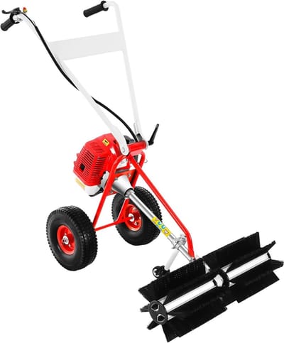 Motorbezem - Veegmachine Benzine - Gazon Trottoirs - 2-Takt Motor - 60cm Werkbreedte - Rood Zwart