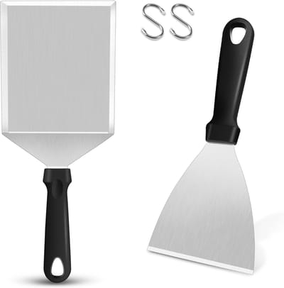 Dailygoods- Grillspatelset Roestvrij Stalen - BBQ-Spatel Set van 2 - Grillspatel voor Gasgrill - Vaatwasmachinebestendig - Ideaal Barbecue-Accessoire - Perfect voor Teppanyaki - Barbecuespatel