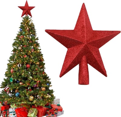 20 cm Shiny Rode Ster voor Kerstboomdecoratie van Duurzaam Kunststof - Perfecte Natuurlijke en Kunstmatige Boomversiering voor de Feestdagen