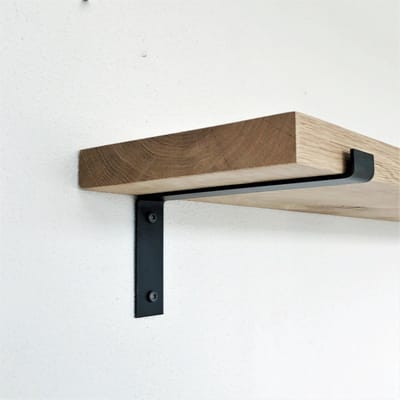 GoudmetHout® Wandplank Industrieel - 80 x 25 cm Muurplank - Eiken Hout - Decoratie Wandrek & Boekenrek - Hangplank Keuken - Wall Shelf + 2 Mat Blanke Plankdragers van Staal