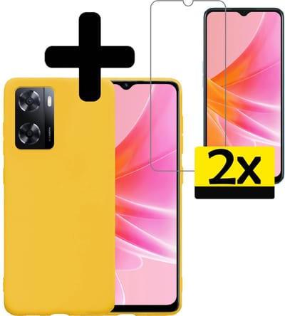 Hoesje - Met 2x Screenprotector - Geschikt voor OPPO A57 - Sterk & Shockproof - Back Cover - Siliconen Case - Telefoon Hoes - Telefoonhoesjes - Geel