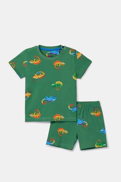 Woody pyjama baby jongens - groen - kameleon all-overprint - 261-10-PZA-Z/910 - maat 86