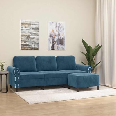 vidaXL - Driezitsbank - met - voetenbank - 180 - cm - fluweel - blauw