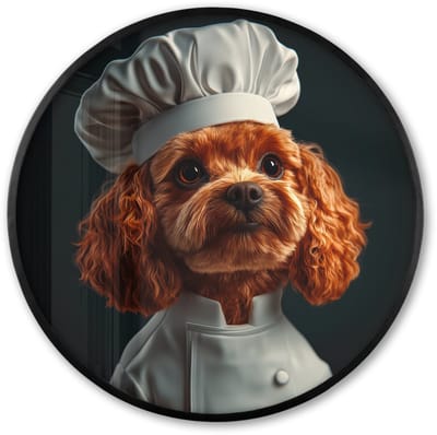 Poster in lijst Rond - Fotolijst 60x60 cm - Posters - Bruin - Kok - Hondje - Ronde posterlijst zwart - Decoratie - Wanddecoratie woonkamer - Muurdecoratie slaapkamer