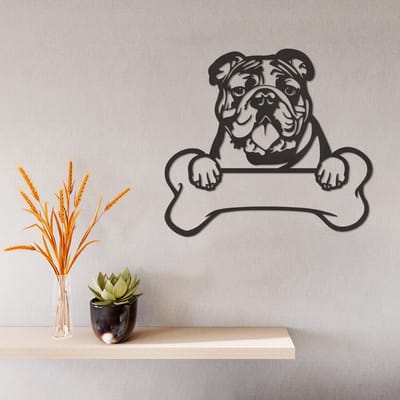 Wanddecoratie Bulldog - Muurdecoratie Bulldog - Muurdecoratie Hond - Wanddecoratie Hond Hout - Muurdecoratie Woonkamer - Wanddecoratie Woonkamer - Wanddecoratie Industrieel - Wanddecoratie Dieren - Home Decor - Wall Line Art - 29 x 26 cm