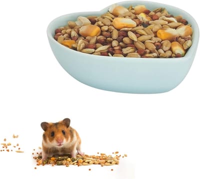Hartvormige keramische voer- en drinkbak voor kleine dieren, ideaal voor hamsters, cavia's en gerbils, wasbaar en duurzaam (Blauw)