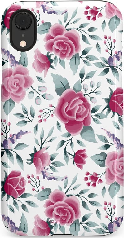 Casetastic Hoesje Geschikt voor Apple iPhone Xr - Stijlvolle Beschermende Duo-layer Case - Paarse Bloem Pracht