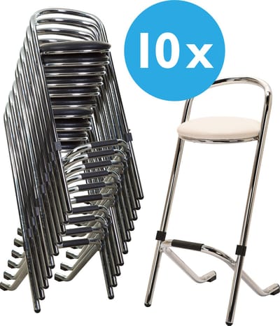 Actiepakket | Barkruk Trendy | Stapelbaar | Chroom/wit | Set van 10