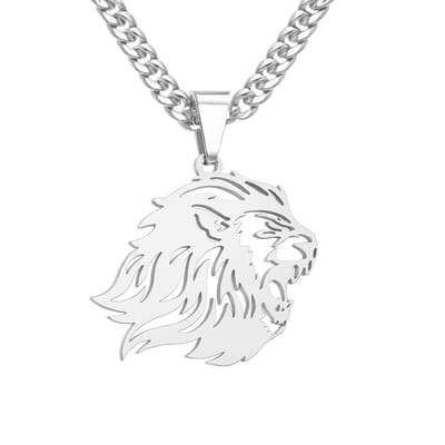 Leeuw Kop Ketting Zilverkleurig - Stoere Leeuwen Hanger - Roestvrij Staal / Stainless Steel - 60cm - Pax Amare