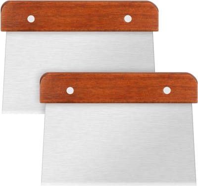 Roestvrijstalen deegschraper en spatula's - 2-delige set voor pizza, gebak en brood bakken, flexibele deegsnijders en roomstrijkers
