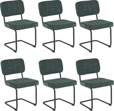 Colenis - Buisframe Stoel Kita - Eetkamerstoel - Set van 6 - Groen - Chenille Stof - Metalen Frame - Industrieel Design