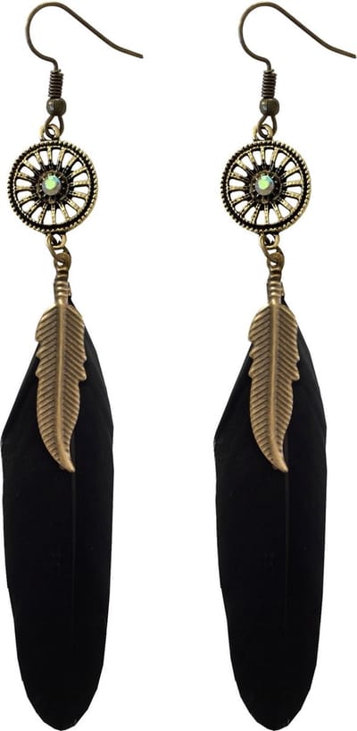 Fako Bijoux® - Oorbellen - Wiel Met Veren - Zwart