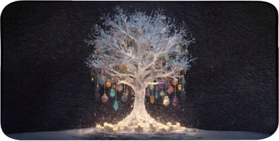 WC mat 120x60 cm - Antislip - Sneeuwboom - Lichtjes - Wit - Kleurrijk - Toiletmat - Vloermat - Douchemat - Toilet tapijt - Toiletmatten