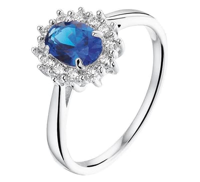 Zilver Gerhodineerde Ring zirkonia en synthetische saffier 1326688 17.75 mm (56)