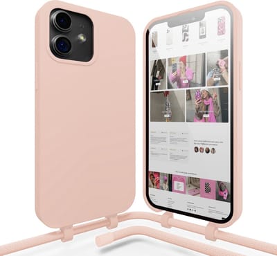 xoxo Wildhearts silicone case met koord - Telefoonhoesje met koord - Backcover hoesje met telefoonkoord - Lovely Pink Cord Case - geschikt voor Apple iPhone 12 - roze
