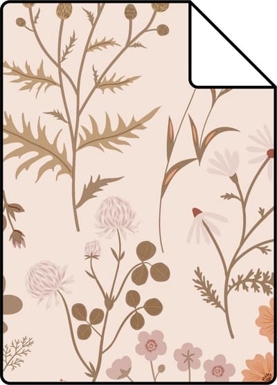 Proefstaal ESTAhome behang veldbloemen beige - 26.5 x 21 cm - 139596-S