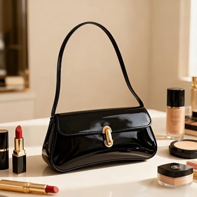 Sac bandoulière matelassé élégant pour femme avec bandoulière amovible - Sac à main matelassé aspect brillant noir