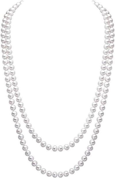 Elegante Lange Sjaal Ketting met Witte Kunstparels voor Dames - Modeaccessoire voor Elke Gelegenheid
