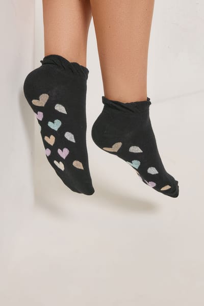 Yours 4Pack Zwarte Enkelsokken Met Hartjesprint Size 37-40