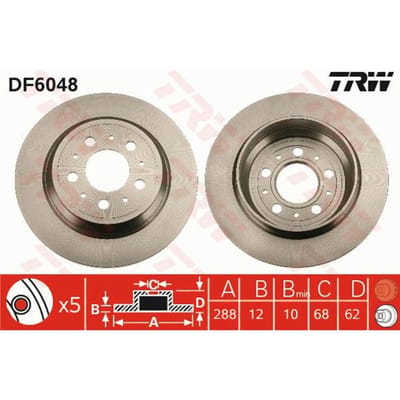 Remschijf TRW DF6048 achter, volledig, 1 Stuk