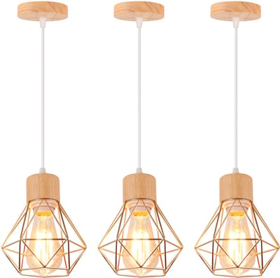 Set van 3 Industriële Hanglamp Diamant E27 Kroonluchter Vintage voor Slaapkamer Woonkamer Goud
