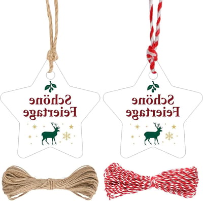 Kerstdecoratie Ster Hangertjes: 6 cm Cadeaupendants met Touw, 100 Stuks voor Feestelijke Verpakking en Winter Labels