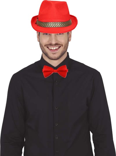 Boland Verkleedkleding setje 2 delig - rood - hoed en vlinderstrikje - heren en dames