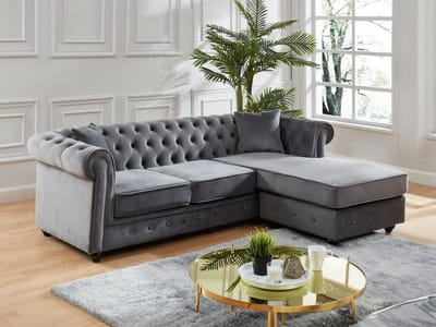 Vente-unique Omkeerbare chesterfield-hoekbank TOLEDO van fluweel - Antraciet