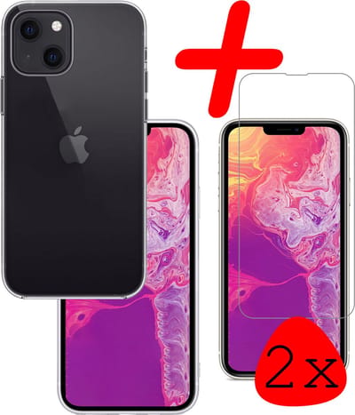 Hoesje Met 2x Screenprotector - Geschikt voor Apple iPhone 14 - Sterk & Shockproof - Back Cover - Siliconen Case - Telefoon Hoes - Transparant