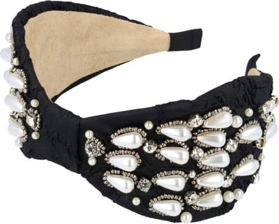 Haarsoires Haarband Diadeem 8cm – Statement – Parelkralen Strass Steentjes – Zwart - Glanzende Haaraccessoire voor Feest of Bruiloft - Geschikt voor Feest & Bruiloft
