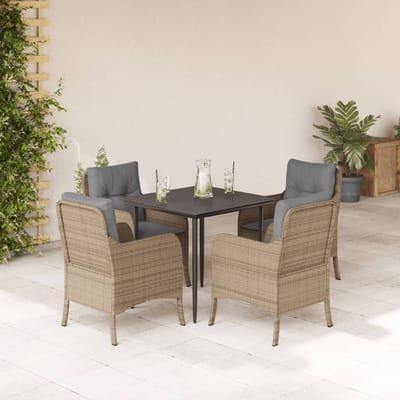 vidaXL - 5-delige - Tuinset - met - kussens - poly - rattan - beige