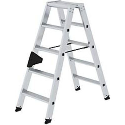 Munk trapladder, dubbelzijdig, 2 x 5 treden, aluminium, ergo-pad® gripzone, nivello® ladderschoenen, 80 mm treden, draagvermogen 150 kg