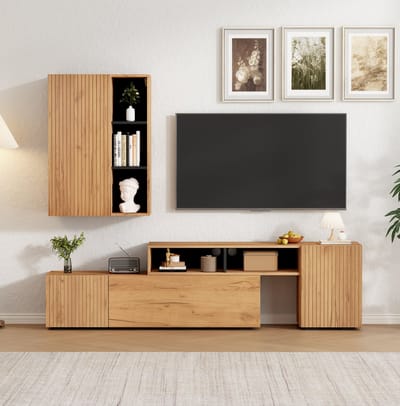 TV-Meubel Set - Tot 265 cm - Met Vitrinekast en TV-Board - Houtlook - Zwart