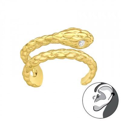 Zilveren ear cuff - slang met kristal - 925 zilver - vrouwen