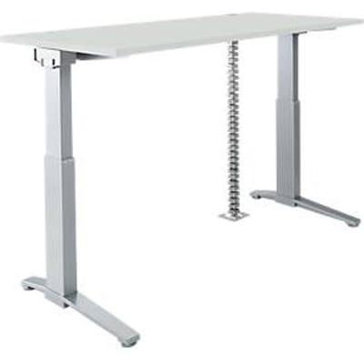 Schäfer Shop Genius bureau ERGOSTYLE S, elektrisch in hoogte verstelbaar, C-voet, B 1600 mm, lichtgrijs/aluminiumzilver, Memorymaster, kabelslang