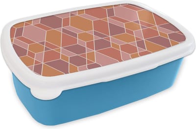 Broodtrommel Blauw - Lunchbox - Brooddoos - Geometrie - Mozaïek - Patroon - 18x12x6 cm - Kinderen - Jongen
