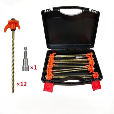 Set van 12 stevige tentpinnen met schroefbevestiging - inclusief opbergdoos en zeskantkop - geschikt voor tuinen, stranden, carports, trampolines en kamperen - duurzame tentpinnen -8*250mm-Stijl 2