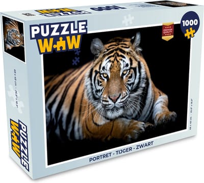 Puzzel Portret - Tijger - Zwart - Legpuzzel - Puzzel 1000 stukjes volwassenen