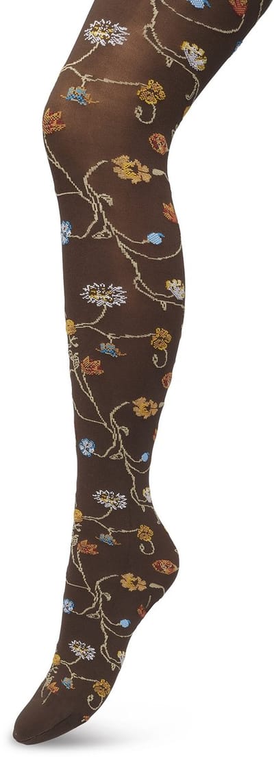 Bonnie Doon Bloemen Panty 80 Denier Donker Bruin Dames maat S/M - Bloemen Print - Gladde Naden - Maximaal Draagcomfort - Floral Tights - Chique Panty - Feestelijk - Gebloemd - Kleurrijk - Bloemenprint -Bruin - Bracken - BP221906.158