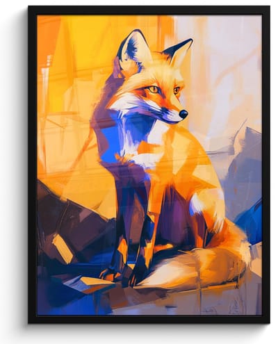 Poster in lijst - Fotolijst 50x70 cm - Posters - Vos - Oranje - Vormen - Abstract - Posterlijst zwart - Decoratie - Wanddecoratie woonkamer - Muurdecoratie slaapkamer