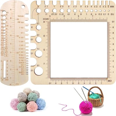 Brei meetgereedschap - Haak liniaal - Brei projecten - Twee maten - 2 stuks - Houtkleur