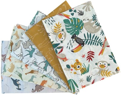 BINK Bedding - 5 lapjes - Quilt Patchwork - Dieren 60 x 40 cm. Set = 5 lapjes - jungle dieren - safari dieren - dino - dierenprints - multicolour