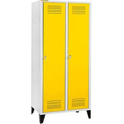 Schäfer Shop Genius Kledinglocker met poten, 2 compartimenten, 400 mm compartimentbreedte, veiligheidsdraaigrendelslot, deur koolzaadgeel