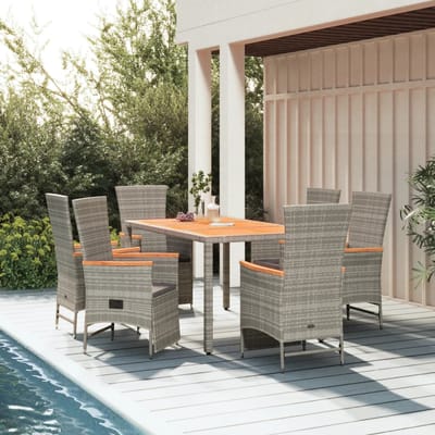 vidaXL - 7-delige - Tuinset - met - kussens - poly - rattan - grijs