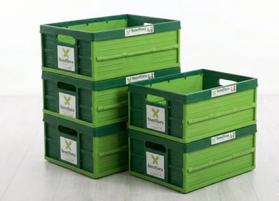 Famiflora groene professionele vouwkrat 32L - Set van 5 stuks - Extra Stevig (30kg Draagkracht) - Inklapbare Plooibox - Stapelbaar & Ruimtebesparend - Groen