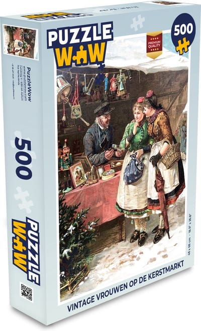 Puzzel Kerst - Portret Kerstmarkt - Vintage - Legpuzzel - Puzzel 500 stukjes - Kerst - Cadeau - Kerstcadeau voor mannen, vrouwen en kinderen