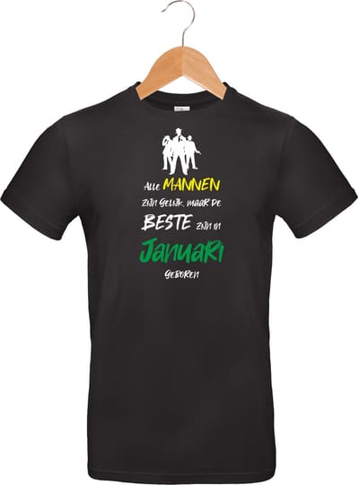mijncadeautje - mannen t-shirt - zwart - opdruk kleur - alle mannen zijn gelijk - januari - maat S